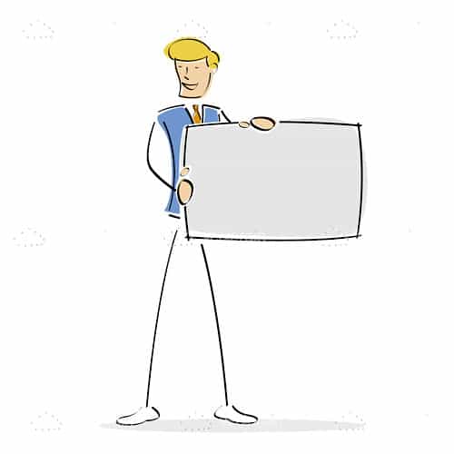 Businessman Holding Blank Board in Sketch Style